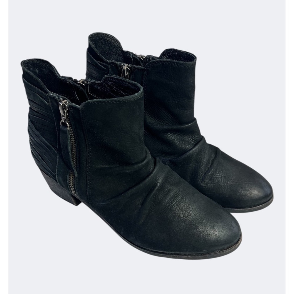 Matisse Women's 9.5 Black Bison Ankle Boot Leather Slouchy Heel Zip Western Boho